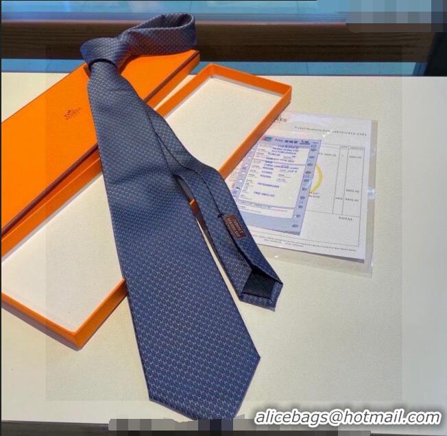 New Fashion Hermes H Dots Silk Tie 030401 Dark Blue/Blue 2024