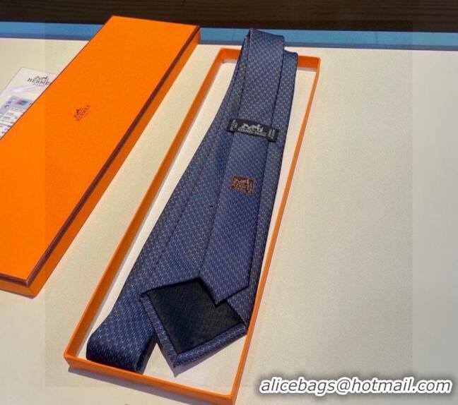 New Fashion Hermes H Dots Silk Tie 030401 Dark Blue/Blue 2024