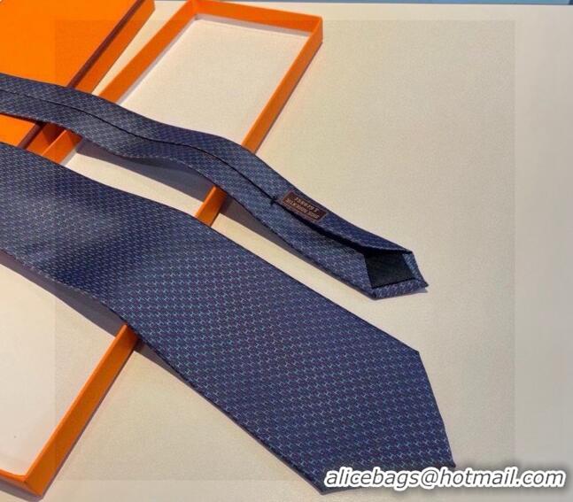 New Fashion Hermes H Dots Silk Tie 030401 Dark Blue/Blue 2024