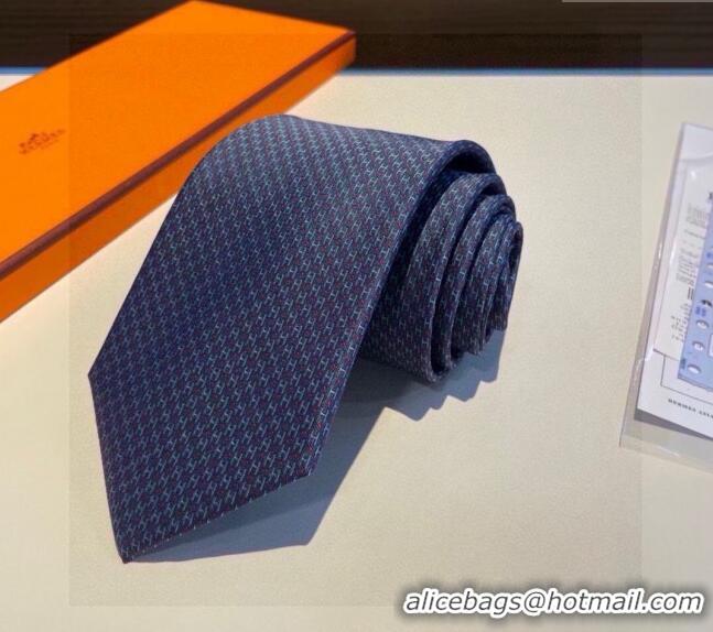 New Fashion Hermes H Dots Silk Tie 030401 Dark Blue/Blue 2024