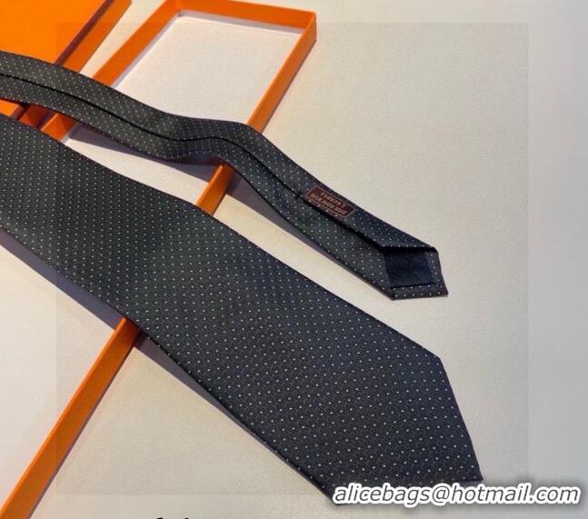 Luxury Classic Hermes H Dots Silk Tie 030401 Black 2024