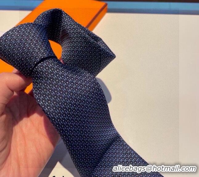 Grade Quality Hermes H Dots Silk Tie 030401 Blue 2024