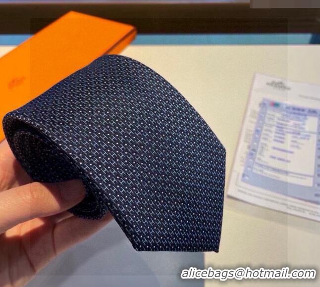 Grade Quality Hermes H Dots Silk Tie 030401 Blue 2024