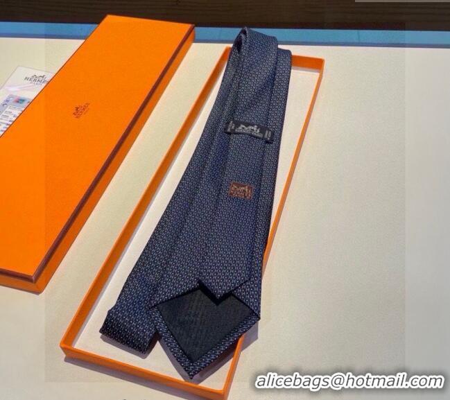 Grade Quality Hermes H Dots Silk Tie 030401 Blue 2024