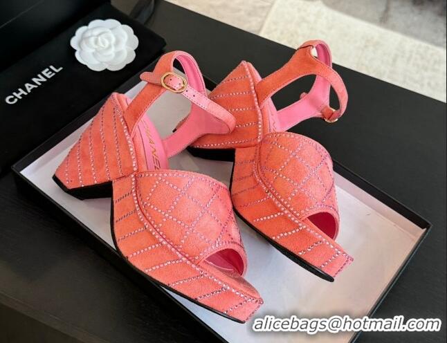 Discount Chanel Quilted Suede Platform Sandals 8cm with Strass Pink 701062