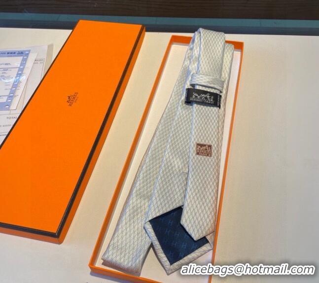 Luxury Classic Hermes Quilted Silk Tie 030401 White 2024