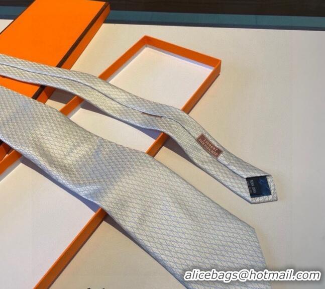 Luxury Classic Hermes Quilted Silk Tie 030401 White 2024