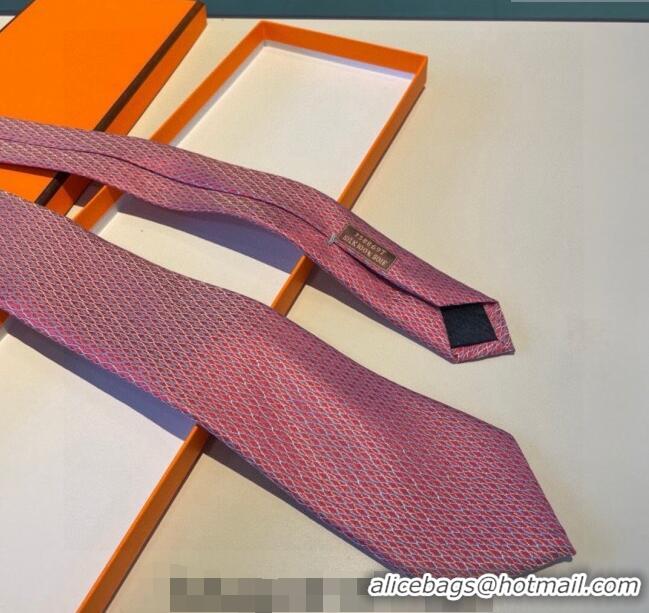 Classic Hermes Quilted Silk Tie 030401 Pink 2024