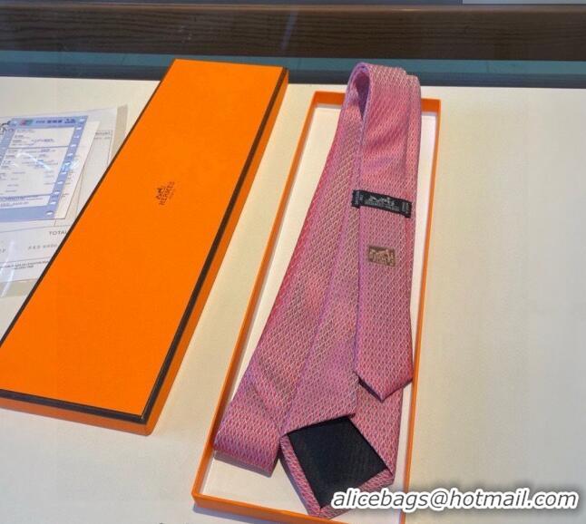 Classic Hermes Quilted Silk Tie 030401 Pink 2024