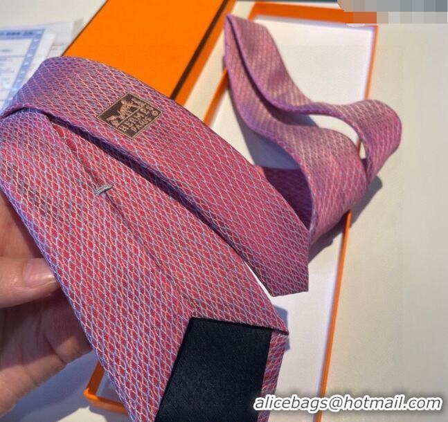 Classic Hermes Quilted Silk Tie 030401 Pink 2024