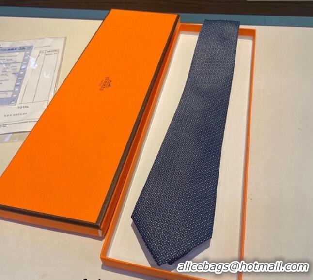 Best Price Hermes H Striped Silk Tie 030401 Blue 2024