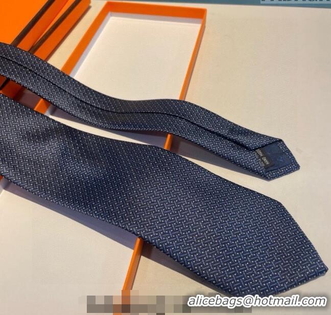 Best Price Hermes H Striped Silk Tie 030401 Blue 2024