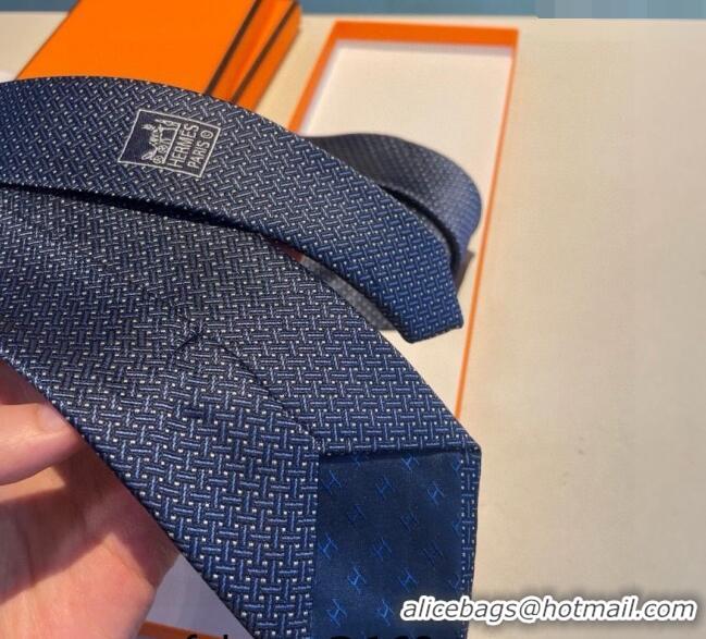 Best Price Hermes H Striped Silk Tie 030401 Blue 2024