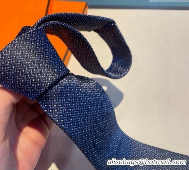 Best Price Hermes H Striped Silk Tie 030401 Blue 2024