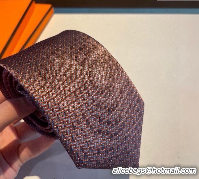 Buy Classic Hermes H Striped Silk Tie 030401 Orange 2024