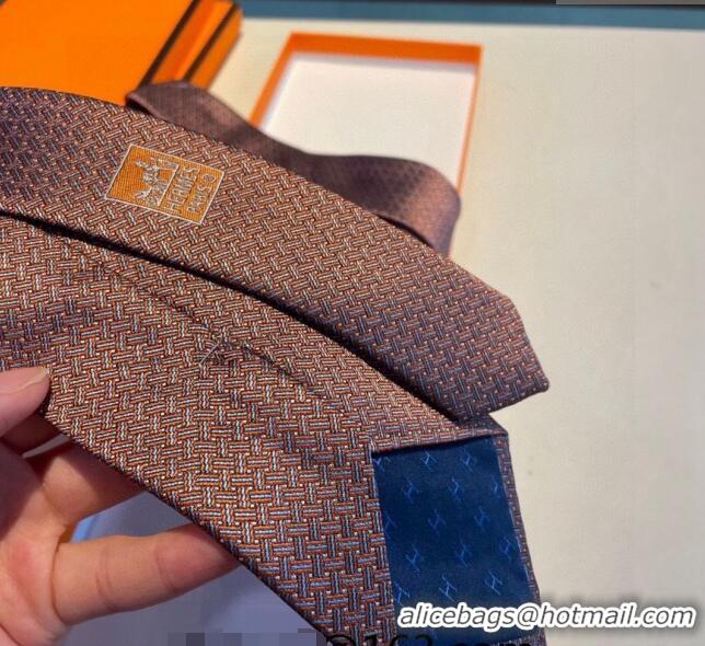 Buy Classic Hermes H Striped Silk Tie 030401 Orange 2024