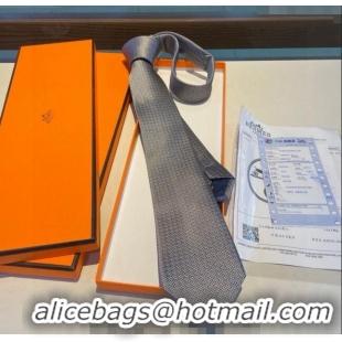 Good Quality Hermes H Striped Silk Tie 030401 Grey 2024