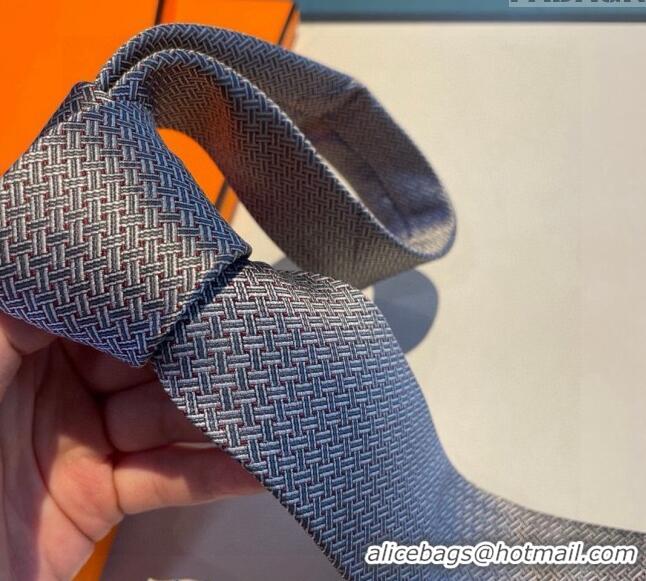 Good Quality Hermes H Striped Silk Tie 030401 Grey 2024