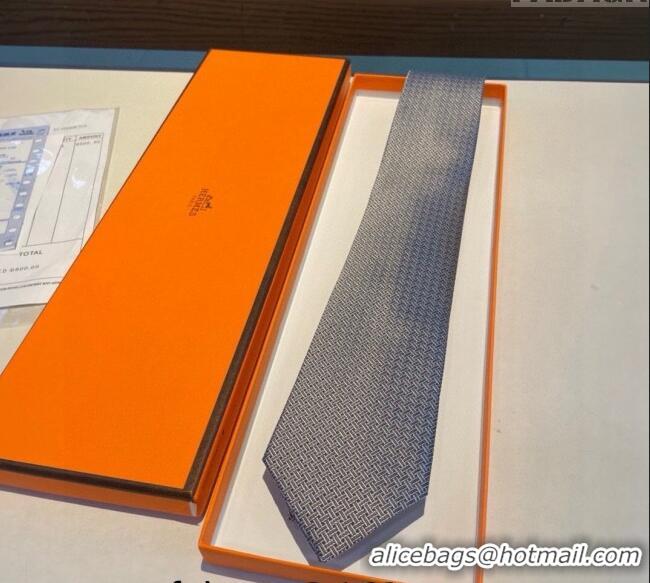 Good Quality Hermes H Striped Silk Tie 030401 Grey 2024