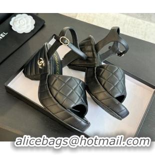 Top Grade Chanel Quilted Lambskin Platform Sandals 8cm Black 701064