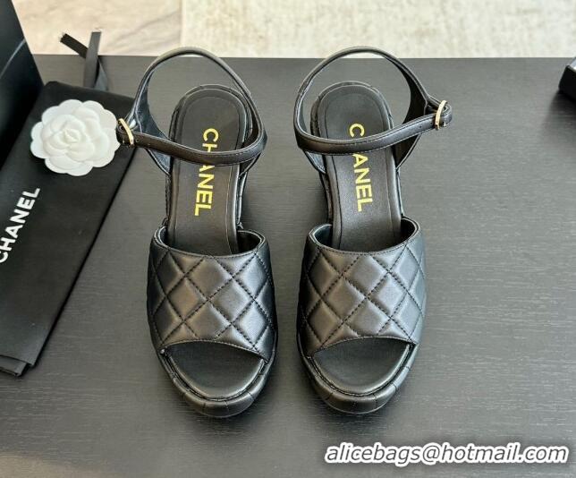 Top Grade Chanel Quilted Lambskin Platform Sandals 8cm Black 701064