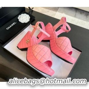 Best Grade Chanel Quilted Lambskin Platform Sandals 8cm Pink 701065