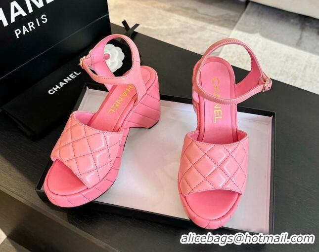 Best Grade Chanel Quilted Lambskin Platform Sandals 8cm Pink 701065