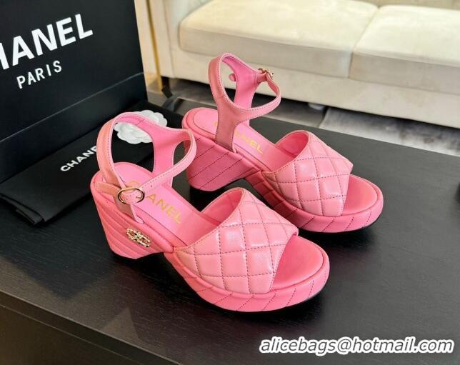 Best Grade Chanel Quilted Lambskin Platform Sandals 8cm Pink 701065