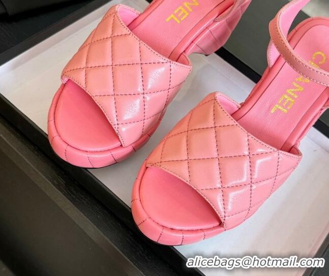 Best Grade Chanel Quilted Lambskin Platform Sandals 8cm Pink 701065