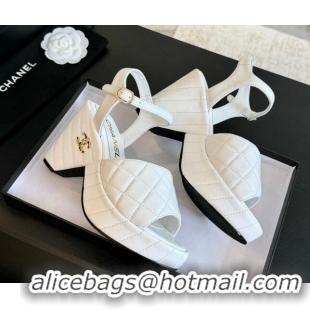 Lowest Cost Chanel Quilted Lambskin Platform Sandals 8cm White 701066