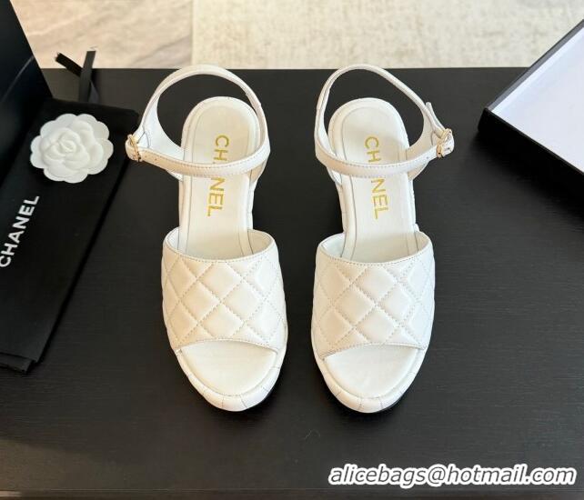 Lowest Cost Chanel Quilted Lambskin Platform Sandals 8cm White 701066