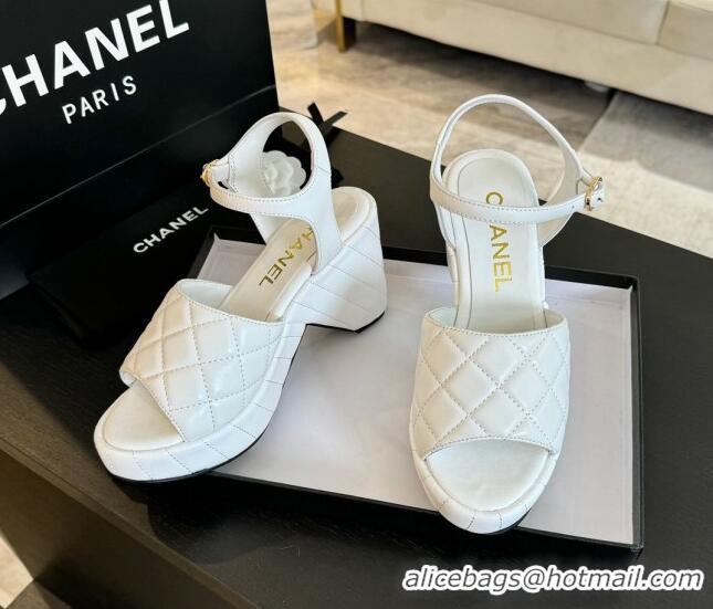 Lowest Cost Chanel Quilted Lambskin Platform Sandals 8cm White 701066