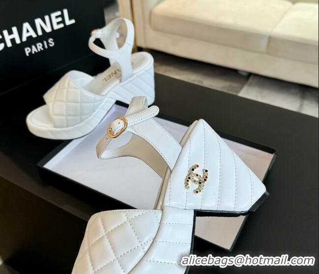 Lowest Cost Chanel Quilted Lambskin Platform Sandals 8cm White 701066