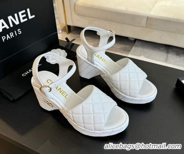 Lowest Cost Chanel Quilted Lambskin Platform Sandals 8cm White 701066