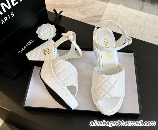 Lowest Cost Chanel Quilted Lambskin Platform Sandals 8cm White 701066