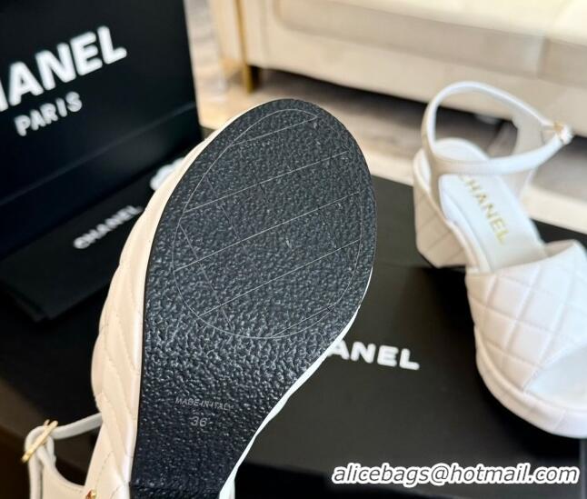 Lowest Cost Chanel Quilted Lambskin Platform Sandals 8cm White 701066