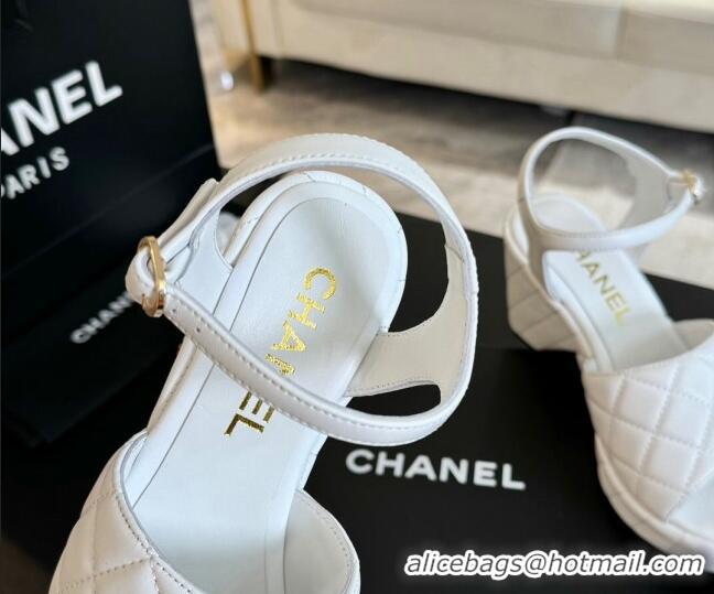 Lowest Cost Chanel Quilted Lambskin Platform Sandals 8cm White 701066