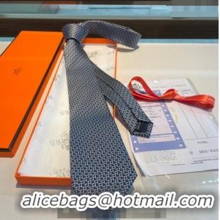 New Luxury Hermes H Silk Tie 040802 Dark Blue 2024