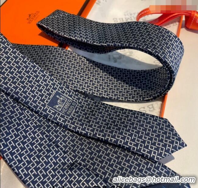 New Luxury Hermes H Silk Tie 040802 Dark Blue 2024