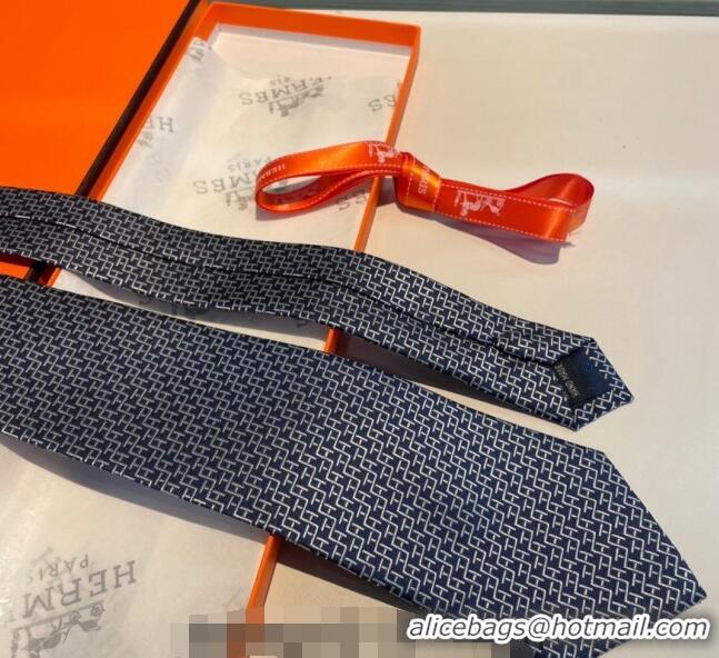 New Luxury Hermes H Silk Tie 040802 Dark Blue 2024