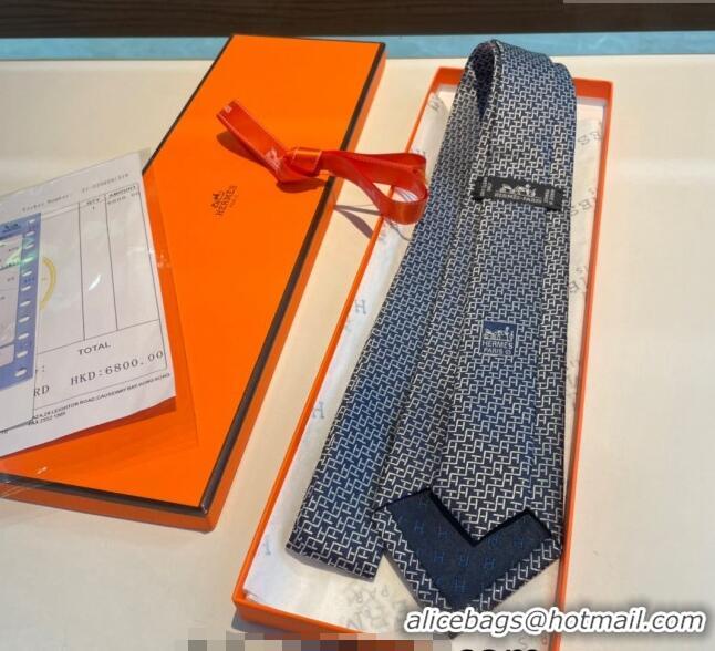 New Luxury Hermes H Silk Tie 040802 Dark Blue 2024