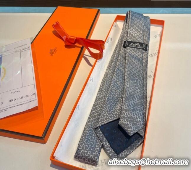 Luxury Classic Hermes H Silk Tie 040802 Grey 2024