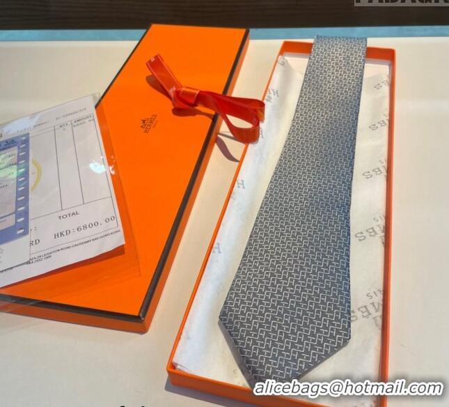 Luxury Classic Hermes H Silk Tie 040802 Grey 2024