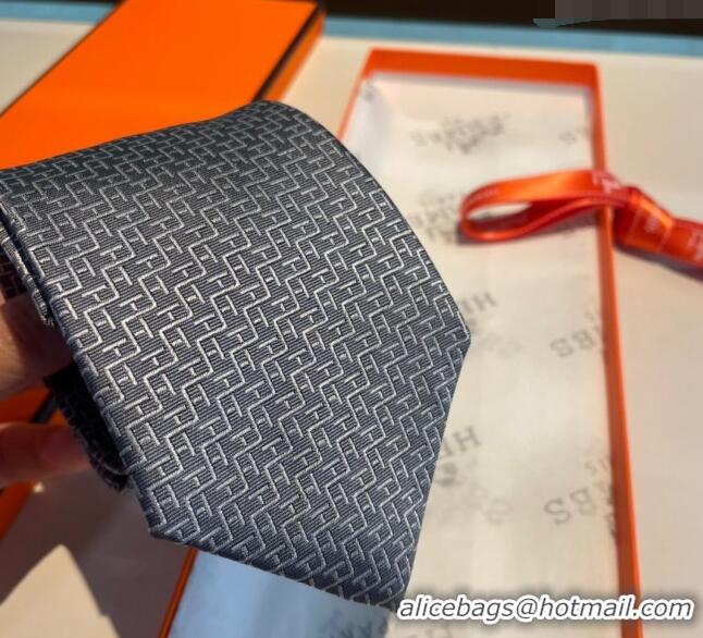 Luxury Classic Hermes H Silk Tie 040802 Grey 2024