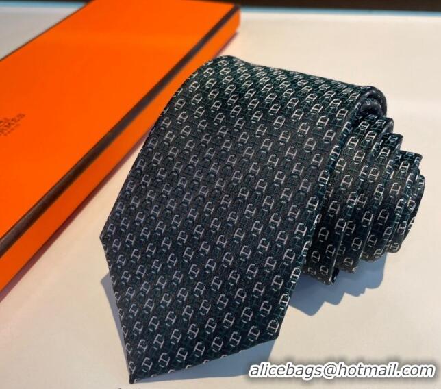 Fashion Show Collections Hermes Chaine Silk Tie 0408 Green 2024