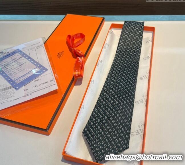 Fashion Show Collections Hermes Chaine Silk Tie 0408 Green 2024