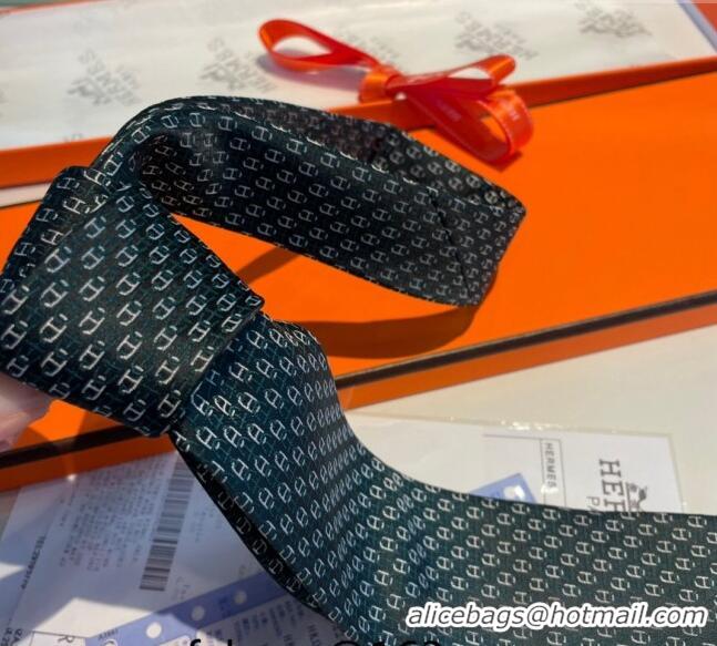 Fashion Show Collections Hermes Chaine Silk Tie 0408 Green 2024