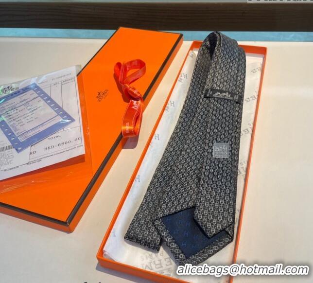 Best Quality Hermes Chaine Silk Tie 0408 Grey 2024