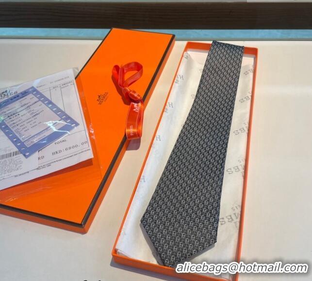 Best Quality Hermes Chaine Silk Tie 0408 Grey 2024