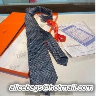 High Quality Cheap Hermes Chaine Silk Tie 0408 Dark Blue 2024